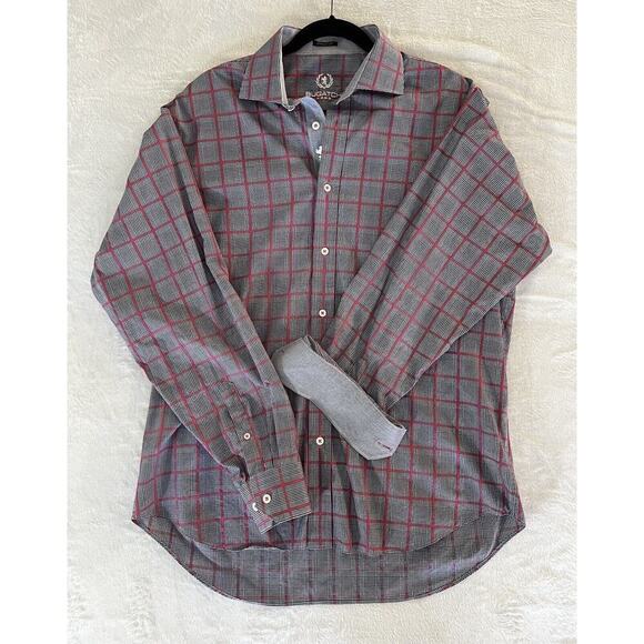 Bugatchi Uomo Mens Classic Fit Shirt Size XL Preppy Button Up Flip Sleeve Plaid - Picture 2 of 9